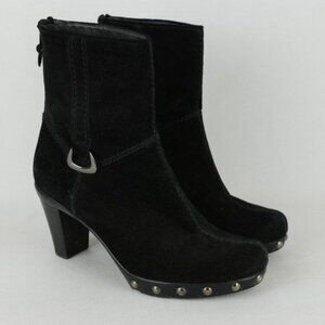 Stuart Weitzman Women's Size 6 Black Suede Studded Zip Up Heeled Boots